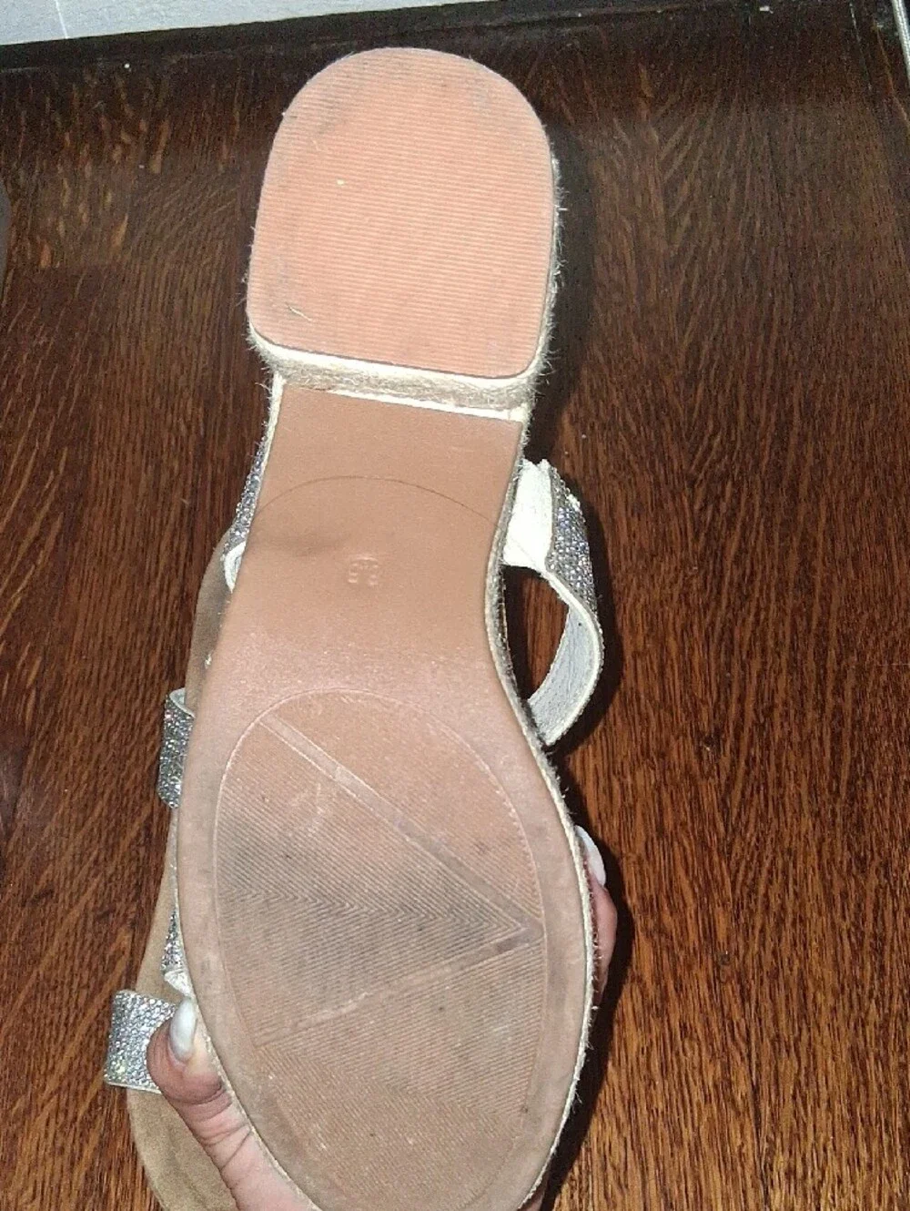 Madden Girl Silver Crystal Double-Strap Braided Wedge Sandals